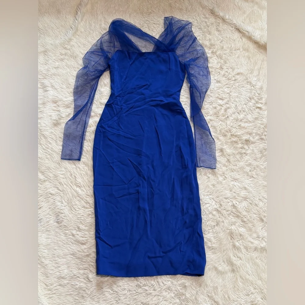 NWT Cushnie et Ochs Indigo Off Shoulder Tulle Pencil Dress - Size 0 - Picture 4 of 9